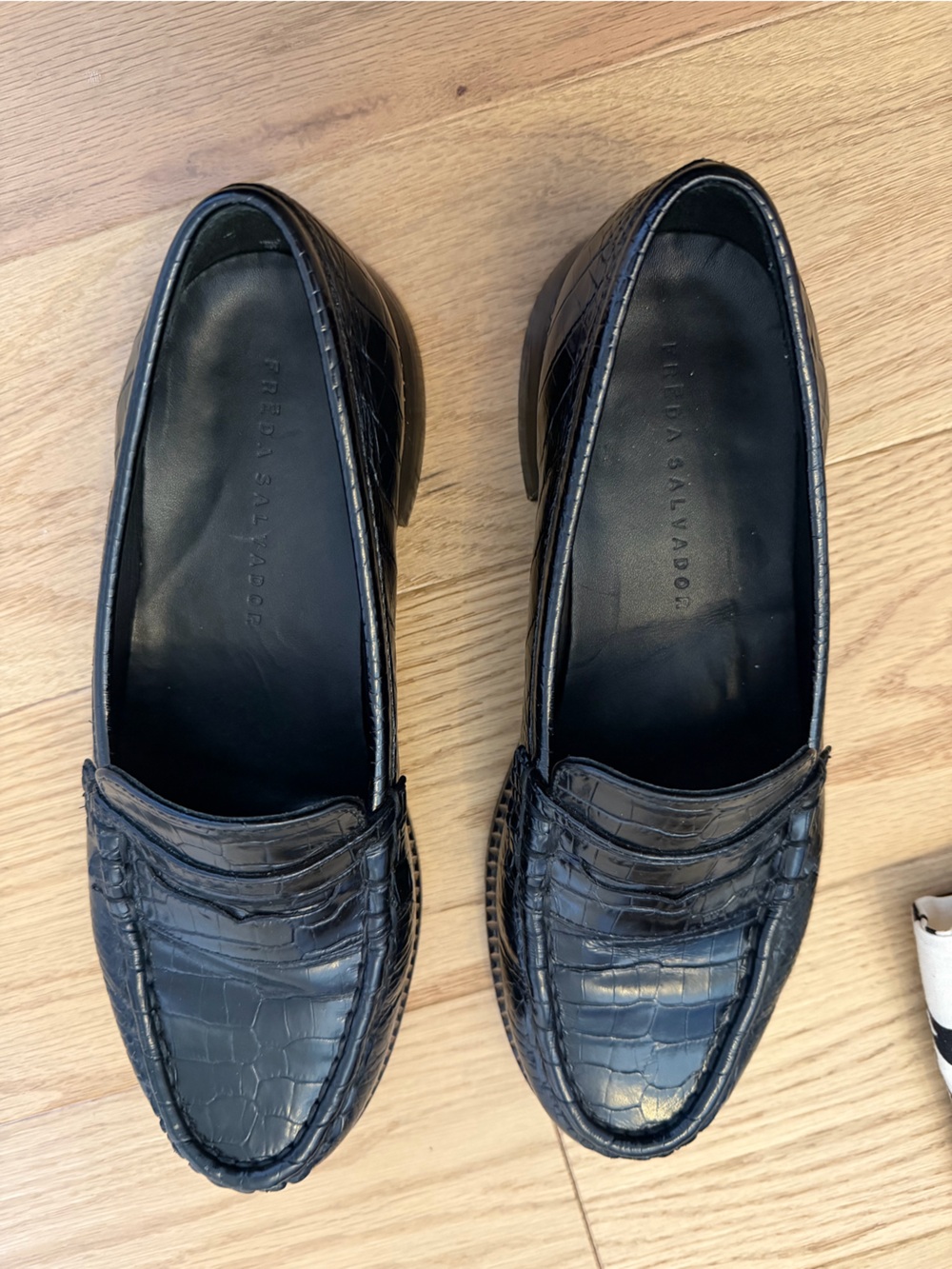 Freda Salvador Black Croc-Embossed Leather Loafers - Picture 3 of 5